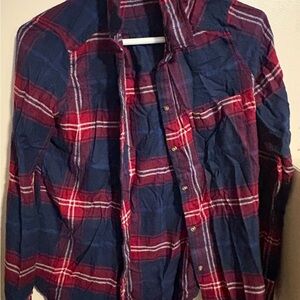 Hollister Women's Blue and Red Plaid Button Down Shirt